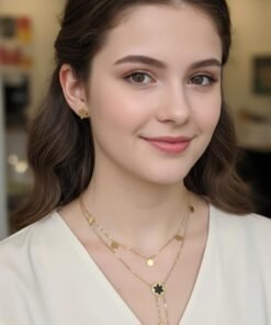 Anti Tarnish Fashion Accessories Double Layered Neck Chain +Earring