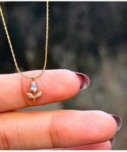 White Crystal Anti Tarnish Rose Chain Pendent